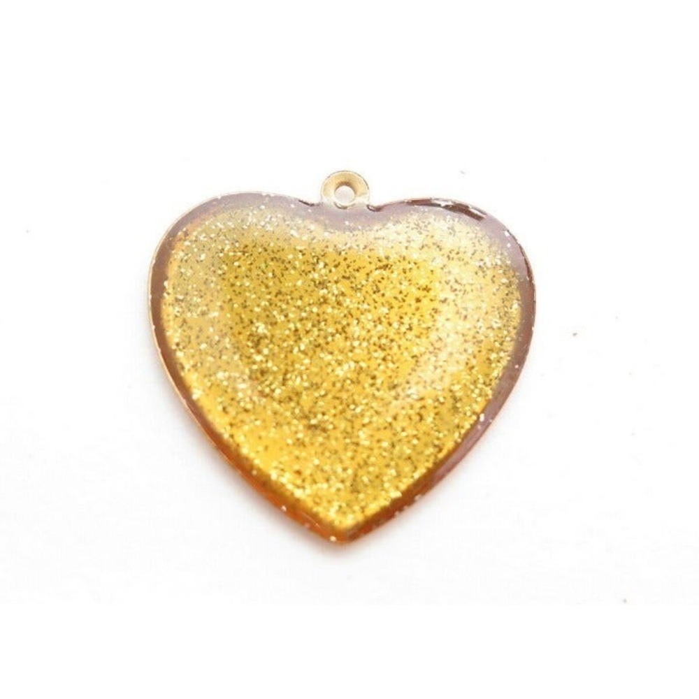 Gold Sparkle Resin Metal Heart Pendant